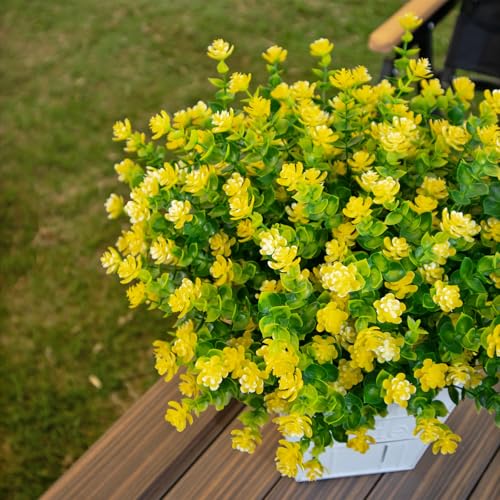 Artificial Flowers for Outdoors, 12 Bundles UV Resistant Artificial Outdoor Flowers, Not-Fading Plastic Fake Flowers for Outdoor Planters for Home Garden Porch Yard Decor,Yellow - color: Yellow