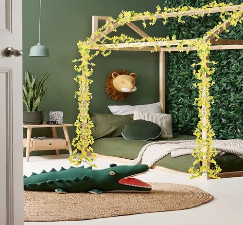 FERIAL 4Pcs Artificial Flowers Vine Spring Yellow Silk Flowers Garland Artificial Jasmine Vines for Decoration Fake Flower Vine Hanging Ivy for Home Indoor Outdoor Wall Party Wedding Arch - color: Yellow-4