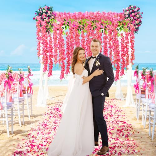 36 PCS Wisteria Hanging Flowers, 3.6ft Fake Vines Artificial Wisteria Garland Silk Flower String for Wedding Arch Garden Party Home Ceiling Wall Backdrop Tent Decoration (Pink) - color: Pink, size: 36 Pack