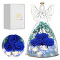 Mothers Day Rose Gifts for Women Preserved Real Flower in Glass Angel Figurines Roses for Delivery Prime Birthday Gifts for Mom Grandma Girlfriend Wife Her, Dark Blue - color: Dark Blue