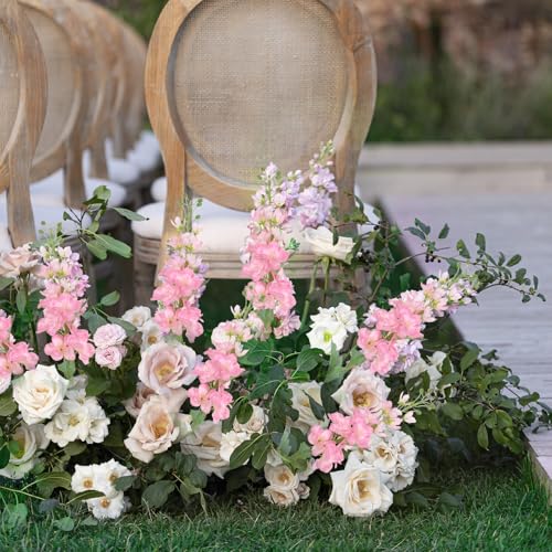 8PCS Pink Artificial Delphinium Flowers with Clematis Greenery Long Stem Artificial Flowers for Tall Vase for Home Wedding Floral Arrangement Centerpiece Table Decor (Pink) - color: Light Pink