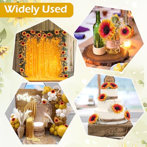 Coferset 40pcs Fake Sunflower Heads with Stems, 4" Fall Sunflower Artificial Silk Flower Heads for Party Baby Shower Wedding Making Handicrafts Home Fall Decor(Fall Orange) - color: Fall Orange-40pcs