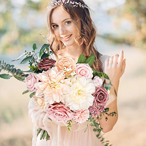 AmyHomie Blush Champagne Artificial Flowers Combo Silk Mix Peony Rose Fake Flowers w/Stem for DIY Wedding Bouquets Centerpieces Arrangements Table Fall Decor Party Bridal Baby Shower Home Decorations - color: Blush Champagne