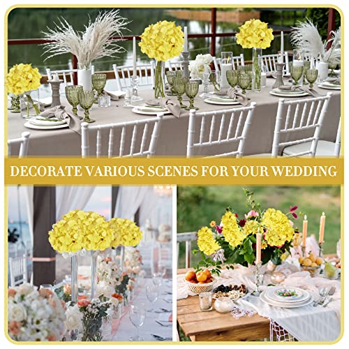 60 Pcs Silk Hydrangea Artificial Flowers Heads with 100 Pcs Stems Faux Flowers for Wedding Centerpieces Long Fake Bouquet for Home Decor Indoor Garden(Yellow)