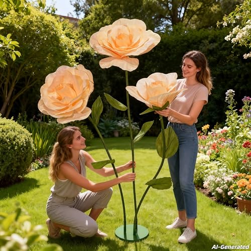 Giant Artificial Rose Decor, Oversized Standing Flower for Wedding Receptions, Photo Shoots, Parties & Romantic Spaces (Champagne) - color: Champagne