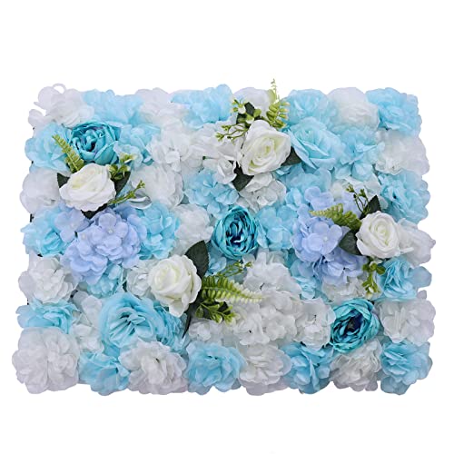 6 Pcs Flower Wall Panel Floral Backdrop,24*16in Artificial Flower Wall Panels Blue and White Flower Wall Decor Silk Fabric for Wedding Party Room Home Decor& Wall Decoration (White, Light Blue) - color: White, Light Blue