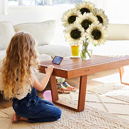 Hollyone Large Silk White Sunflowers Artificial Flowers 26" Long Stem Sunflowers Fake Flowers 6PCS Faux Vintage Fall Sunflowers Bouquet Bulk for Home Wedding Birthday Party Centerpieces Decorations - color: Yellow Cream