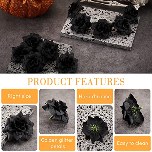 Syhood 100 Pieces Black Artificial Roses Head Bulk,1.77" Small Silk Fake Rose Buds DIY for Decoration, Crafts, Wedding Centerpieces Bridal Shower Party Home Decor - color: Black