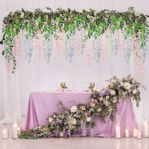 12 Pack Grey Wisteria Hanging Flowers Garland, 3.77 Feet Artificial Flower Vines, Fake Wisteria, Artificial Vines Hanging Garland for Backdrop Outdoor Yard Garden Decor - color: Grey, size: 12 PCS