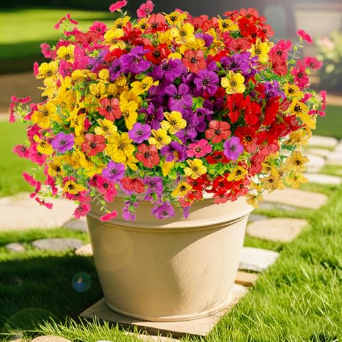 Artificial Flowers, Realistic UV Resistant Waterproof Faux Flower, No Fade Fake Flowers for Garden Porch Outside Home Decor (Multicolor) - color: Multicolor-12 Bundles