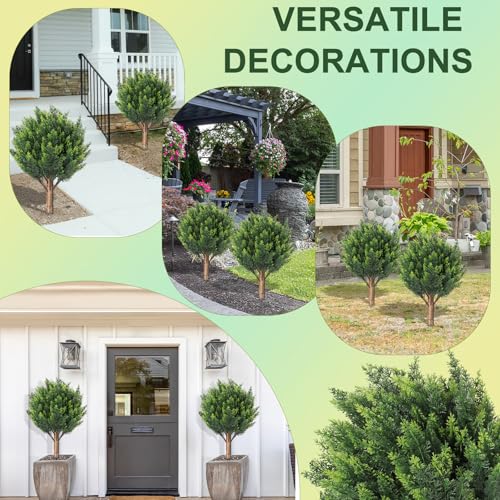 24''Artificial Cedar Topiary Ball Trees for Outdoor,2 Pack Greenery Cypress Tree Plants with Ground Spike,UV Resistant Faux Pine Bushes Shrubs for Garden,Porch,Front,Patio - color: Green Cedar