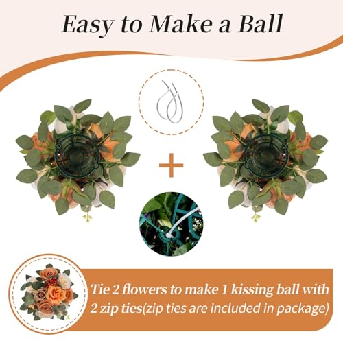 BLOSMON Terracotta Flowers for Wedding Centerpieces: 10 Pcs Artificial Rose Flower Balls Table Decorations - Fall Fake Silk Kissing Floral Arrangements for Home Party Event DIY Decor - color: Terracotta