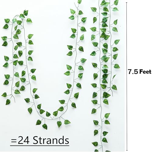 180 Feet 24 Pack Fake Greenery Hanging Garland, Artificial Ivy Leaf Plants, Vine Leaves, Flowers Foliage for Bedroom Garden Wall Decor