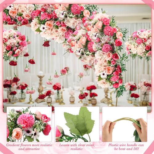 Tigeen Peonies Artificial Flowers Faux Roses Silk Flowers Hydrangea Artificial Bouquet for Wedding Table Centerpiece Floral Vase Home Office Bridal Decor(Rose Red,12 Bundles) - color: Rose Red