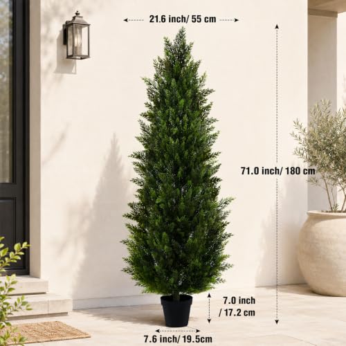 Artificial Topiary Cedar Trees 6FT Tall 2 Set, Outdoor Indoor Faux Pine Shrubs Plants, Realistic Fake Plants Front Porch Decor, Artificial Bushes Cypress for Home Front Door Offices - color: 2*pine Tree 6ft