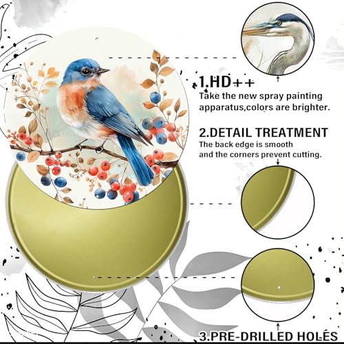 Vintage Blue Bird Watercolor Round Metal Sign Bird Sign Farmhouse Rustic Wreath Wall Decoration for Indoor Outdoor Home Porch Window Decor 12 Inch - color: Thanksgiving 3, size: 12 inches
