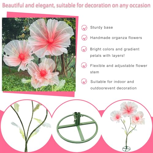 Giant Flowers Decorations, Large Wedding Artificial Silk Flower with Standing Base for Valentine Reception Banquet Outdoor Ceremony Party Church Floral Backdrop 3pc (Red) - color: Red