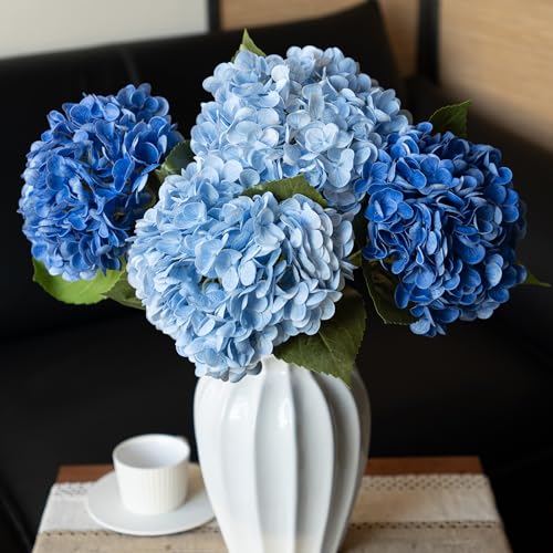 DUYONE 22"Real Soft Touch Hydrangea Artificial Flowers Realistic,Large Long Stem Fake Flowers Full Latex Faux,Wedding Bouquet,Party Home Decor,Garden Office Room Table Centerpieces Blue 2 Klein Blue 2 - color: 2 Baby Blue & 2 Klein Blue, size: 4Pcs