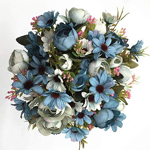 CATTREE Artificial Peony Bud Mixed Flowers, Plastic Plants Silk Fake Flowers Bouquet Bridal Home Garden Office Kitchen Bathroom Table Centerpieces Wedding Decor Decorations 4 pcs - Blue - color: Ocean Blue-4pack