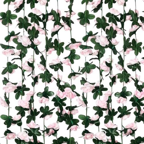 8Pcs 63Ft Light Pink Rose Garland, Fake Flower Vines, Artificial Vine Flowers, Rose Hanging Garland for Party Wedding, Garden, Room Table, Christmas, Backdrop Wall Arch Decor - color: Light Pink, size: 8Pcs-63Ft
