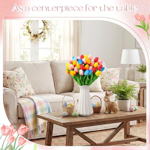 Lyrow 30 Pcs Tulips Artificial Bouquet Flowers Faux Tulips for Home Kitchen Wedding Decorations,Gift Idea for Easter Decor Mother's Day Birthdays (Classic Color) - color: Classic Color