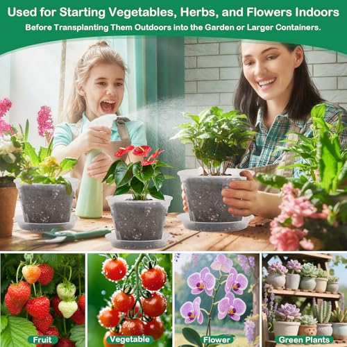 30Pcs Clear Plastic Nursery Pots with Drainage Holes and Saucers, 2.8/3.1/3.5/3.9/5.1/5.9/7.1Inch Seedling Starter Pots with Tool for Indoor Outdoor Gardening Flower, Herb, Succulent Transplanting - size: 2.8/3.1/3.5/3.9/5.1/5.9/7.1 Inch