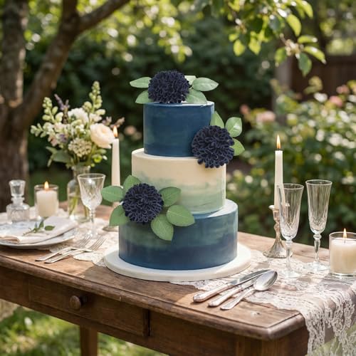 25Pcs Navy Blue Dahlia Foam Flowers Artificial Dahlias Realistic Fake Roses with Stems for DIY Wedding Bouquets Party Table Centerpieces Home Decorations (Navy Blue) - color: Navy Blue