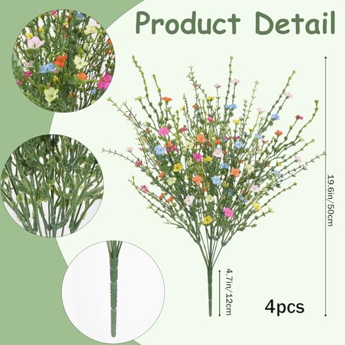 4 Bunches Artificial Flower Silk Fake Wildflowers Bouquet for Bedroom Kitchen Bathroom Home Garden Patio Hanging Planters and Other Interior Decorations (Mixed Colors) - color: 4pcs