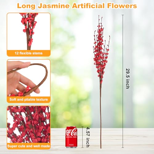 Wootkey10 Pcs 29.5" Long Jasmine Flowers Artificial Red Patriotic Flowers Stem for Valentine's Day Home Office DIY Wreath Wedding Table Centerpieces Restaurant Vase Decorations - color: Red, size: 10pcs-29.5''