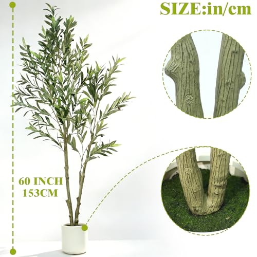 5ft Artificial Olive Tree in Pot, 61“ Large Indoor Fake Olive Potted Plants Faux Greenery Lifelike Tree Plant with Fruits for Kitchen Livingroom Bedroom Office Home Decor (D) - color: D-5ft