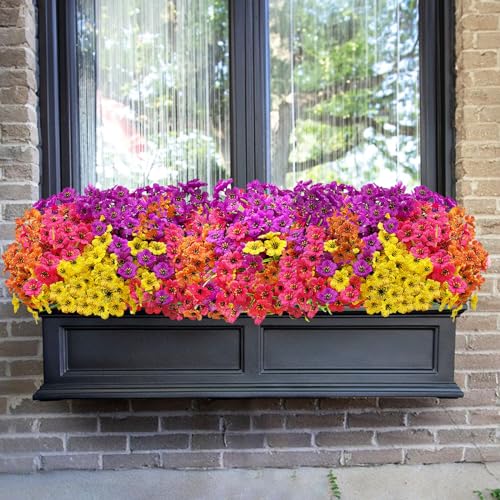 20 Bundles Artificial Flowers for Outdoors,No Fade Fake Silk Flowers with Plastic Plants ,Faux realistic flowers uv resistantfor For Patio Window box Porch Garden Wedding Farmhouse Decor(Mixed Color) - color: Mix Color Colorful Mixcolors Multi-coloured Mu