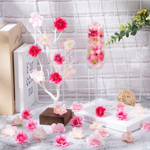 Dilunave 100 Pcs Artificial Cherry Blossom Flower Heads for Crafts Bulk Faux Silk Plum Blossom Petals for DIY Gift Accessories Wedding Floral Party Decoration, 1.5 Inch (4 Colors) - color: 4 Colors