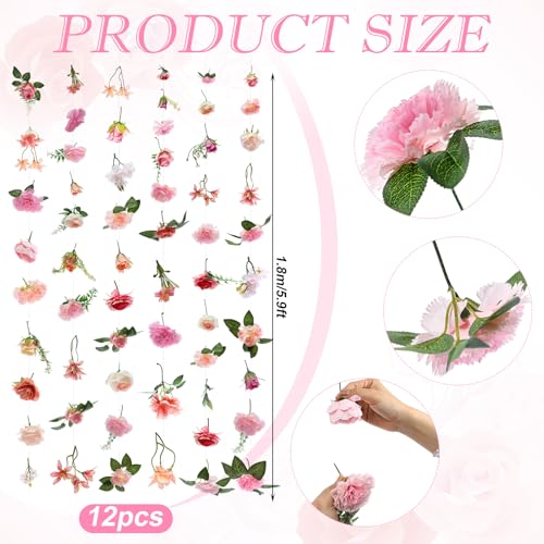 Suncalla 6 Pcs 35.46 ft Flower Garlands Backdrop Garden Party Decoration Artificial Wildflower Vines Fake Flower Vines Faux Silk for Wedding Bridal Wall Arch(Classic,Soft Pink) - color: Soft Pink