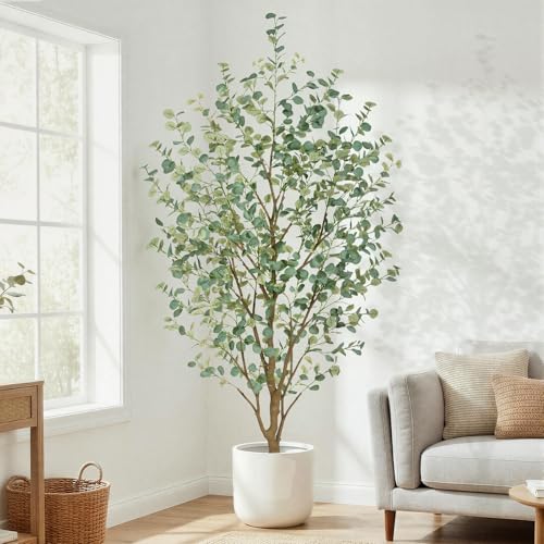 8FT Artificial Eucalyptus Tree Indoor, Faux Eucalyptus Tree with 901 Silk Leaves, Tall Fake Tree - Artificial Tree Indoor for Living Room Office Bedroom Home Decor - size: 8ft