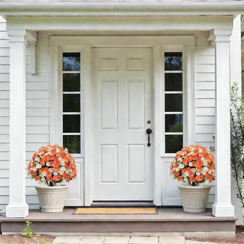 24" Artificial Potted Flowers Faux Orange Silk Peonies for Outdoor | Set of 2 UV Resistant Fake Outdoor Plants & Flowers in Cement Pots for Outside Front Porch Home Indoor Decor - color: Peach Blush, size: 24" Luxury Peony