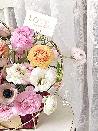 H&W 12''L Golden Heart Loop Round Shape Card Holders 40PCS Floral Picks Clips for Wedding & Flower Arrangements, DIY Craft Wire Clip Table Card Holders Note Photo Picture Memo Holder Cake Topper - color: Heart