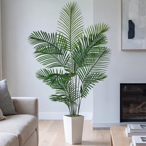 Artificial Palm Tree 6FT Tall, Faux Palm Tree Indoor Outdoor, 72in Fake Tropical Areca Plant with Planter, Lifelike Leaves Large Potted Floor Plant for Home Office Living Room Decor