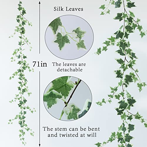 Dallisten 3 Strands Odorless Artificial Ivy Vines Kit, 71" Silk Ivy Garland with Green Leaves, Fake Hanging Plants Greenery Decoration for Bedroom, Windows, Walls, Wedding, Outdoor Decor - color: Green White Ivy