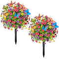 ICX 2 PCS Artificial Boxwood Topiary Ball Trees with Flowers, 23.6" Outdoors Fake UV Resistant Plants Faux Eucalyptus Shrubs Bushes for Porch Patio Garden (Butterfly) - color: Mix With Butterfly