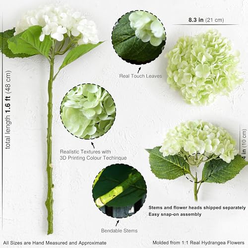 FiveSeasonStuff Real Touch Silk Hydrangea Flowers, 2 Large Long Stem Artificial Flowers for Floral Arrangements (Mixed Summer White & Spring Green) - color: Mixed Summer White + Spring Green