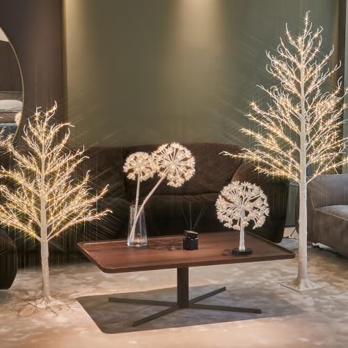 Hairui Lighted Tabletop Tree with Timer 18IN, Faux Dandelion Tree with Lights Battery Operated and USB Plug in for Room Fireplace Table Thanksgiving Christmas Decoration Inside - color: White