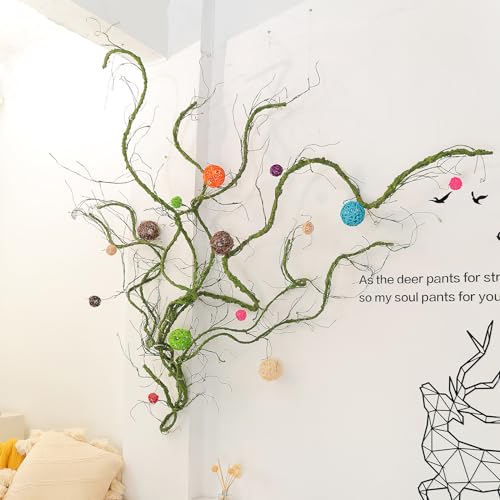 118 inch Medium Malleable Artificial Green Tree Branches Grapevine Garland Fake Cherry Blossom Tree Trunk Twigs for Wall Hanging Willow Ivy Home Room Wedding Decoraton - size: Medium