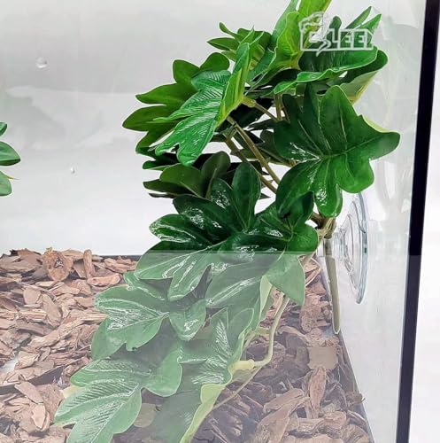 Reptile Plants for Terrarium, Amphibian Habitat Decor Artificial Hanging Plants with Suction Cup, Artificial Plants for Gecko Chameleon Snake Tortoise Tank Accessories. 2-Pack(Philodendron selloum) - color: Philodendron Selloum