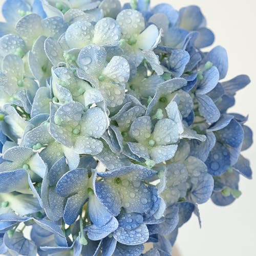 ZYTUYO 20in 4PCS Faux Blue Hydrangea Artificial Flowers Lifelike Latex Hydrangeas Faux Flower Heads Real Touch Fake Bouquet with Stem for Silk Floral DIY Home Office Party Table Decor - color: Blue