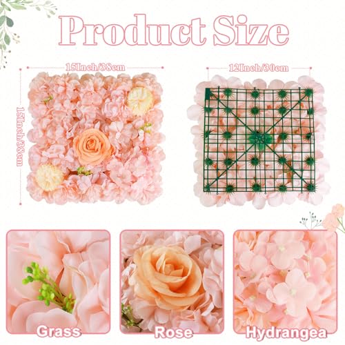 FOTSHARER Pink Artificial Flower Wall 15''x15'' Floral Wall Panels 12 PCS Wedding Flower Panels for Backdrop Floral Wall Set for Parties - color: Pink