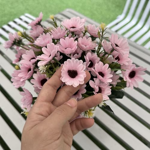 Artificial Daisies Flowers, Fake Silk Daisy Small Flower Marguerites Plants Decor 4 Bouquet, Faux Plastic Stems Bushes Greenery Bundles for Indoor Outdoor Verandah Wedding Spring Decorations - Pink - color: Daisy 4 Pack - Pink