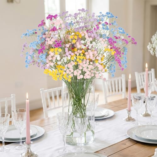 12PCS Babys Breath Artificial Flowers Bulk, 24inch Real Touch Fake Babies Breath Long Stem Gypsophila Bouquet for Floral Arrangements Wedding Dining Table Party Garden Decor (Mixed Colors) - color: Mixed Colors
