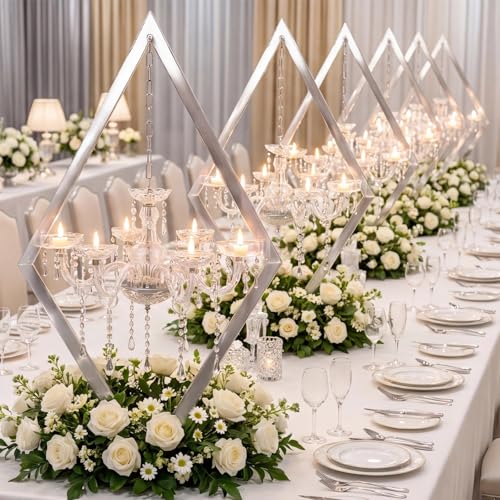 European Romantic Diamond Candle Holder, Metal Creative Wedding Table Decor for Western Food, Party, and Wedding Props (Sliver, 2PCS) - color: Silver, size: 2PCS