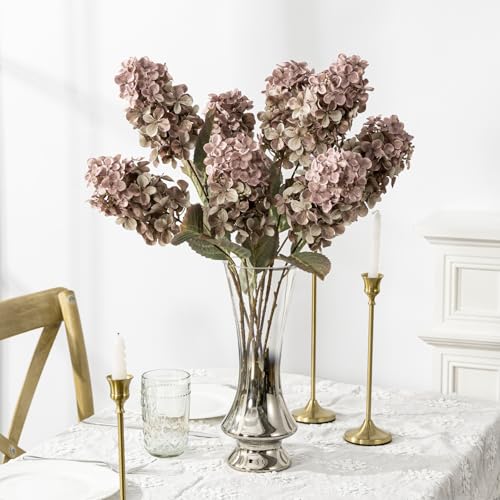 Ttranewsoo Fake Flowers Hydrangea Silk Flowers with Stems,Brown Flowers Fall Hydrangea Artificial Flowers,Winter Flowers Artificial for Decoration Vase Indoor and Outdoor 24"（Brown ） 8PCS Wthout Vase - color: Brown