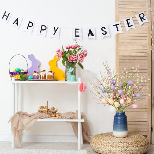 Sggvecsy Artificial Easter Stems 6 Pcs Spring Berry Picks with Eggs Colorful Berries Leaves Twig Branches Sprays for Easter Celebration Arrangement Centerpiece Home Vase Decor - color: Colorful